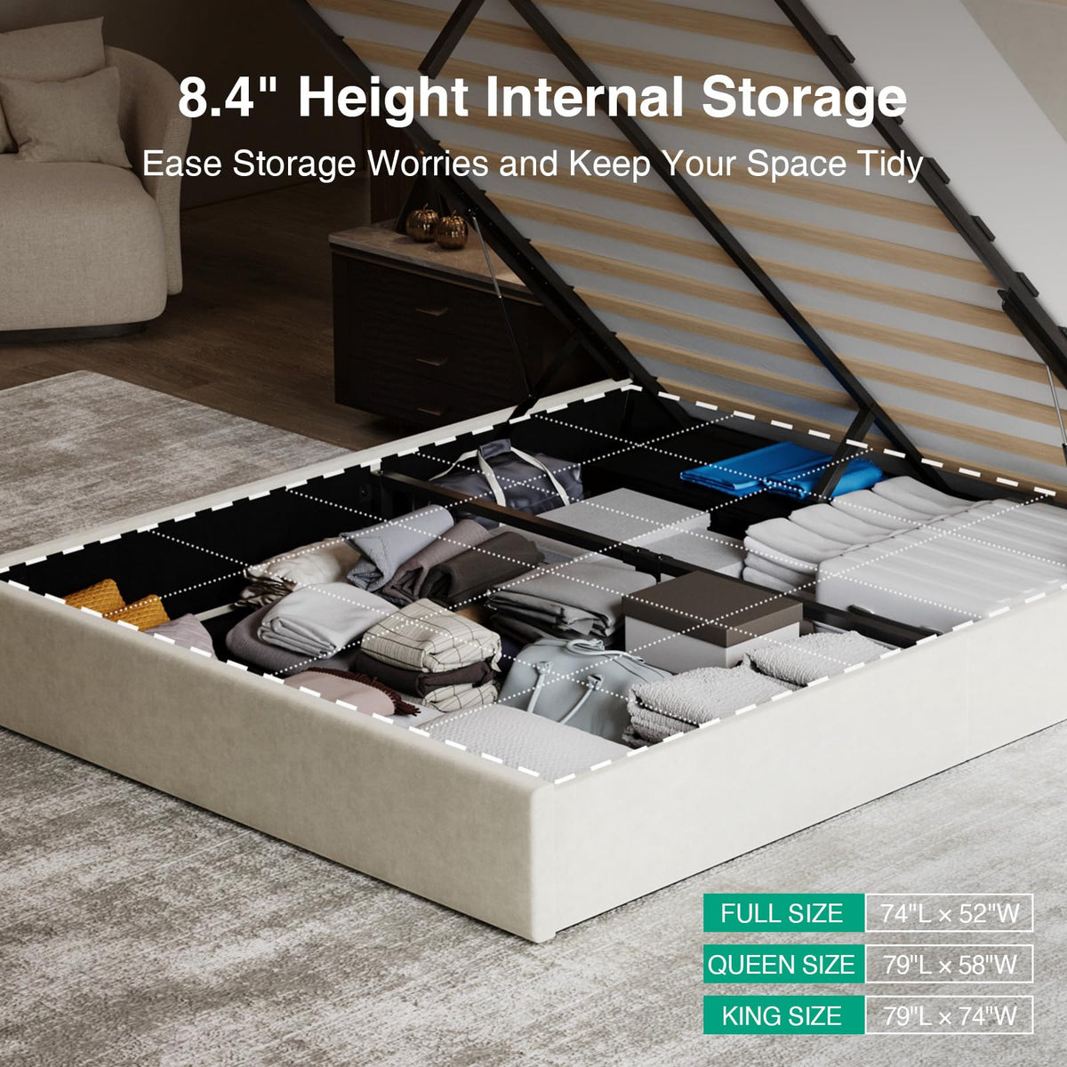 White Queen Lift Up Storage Bed Frame D48741
