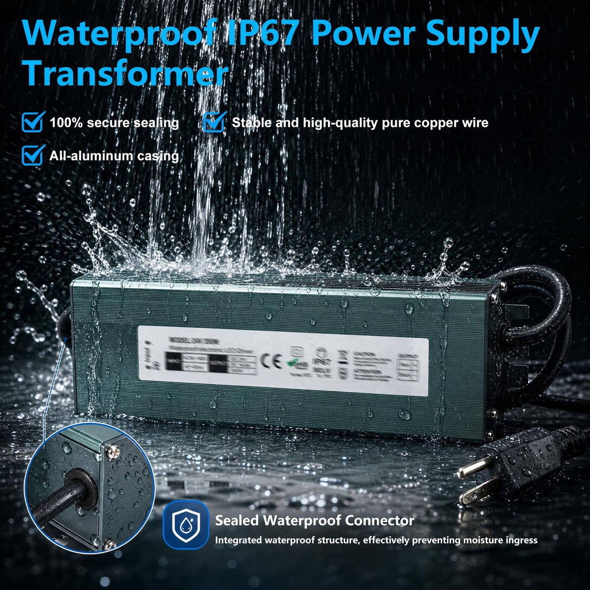 2 Pack 12V 200W Waterproof IP67 LED Driver V934321