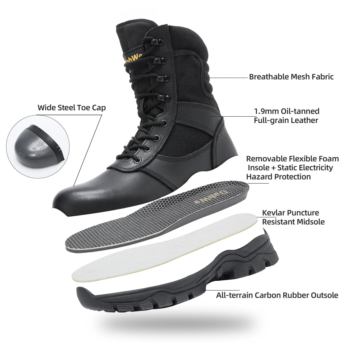 Tactical Boots Steel Toe Side Zipper 8 inches R308867