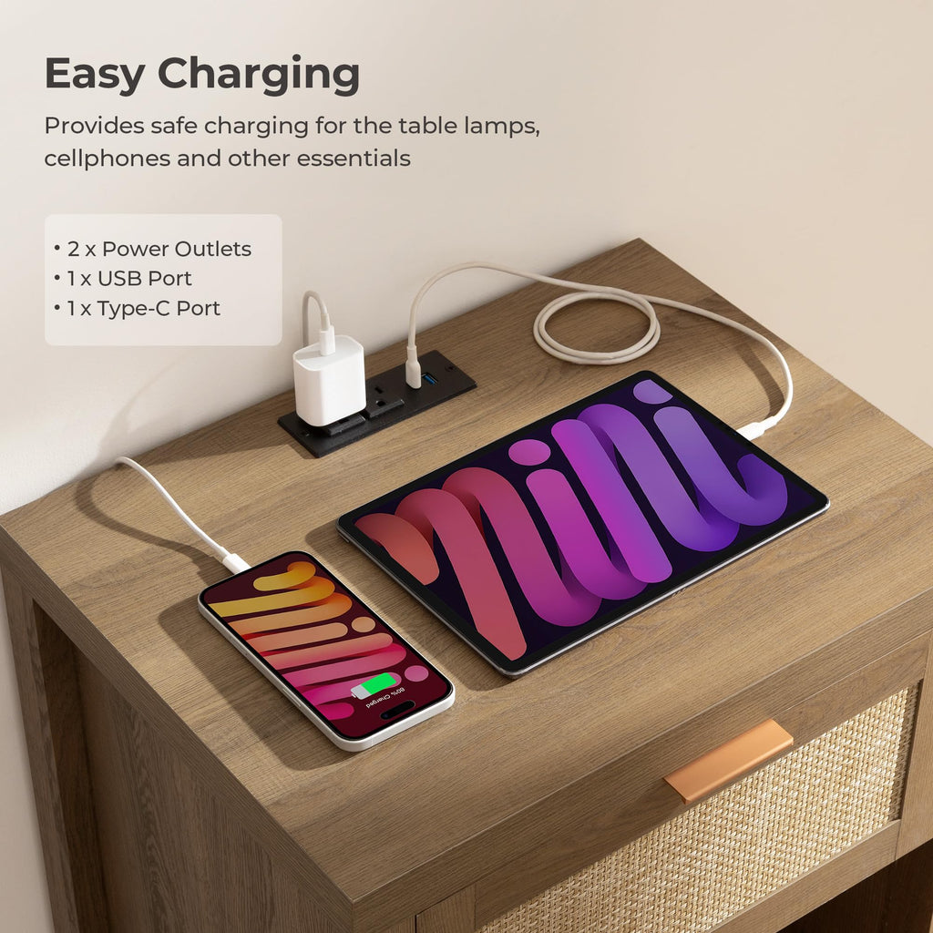 Rattan Night Stand with Charging Station Q268659