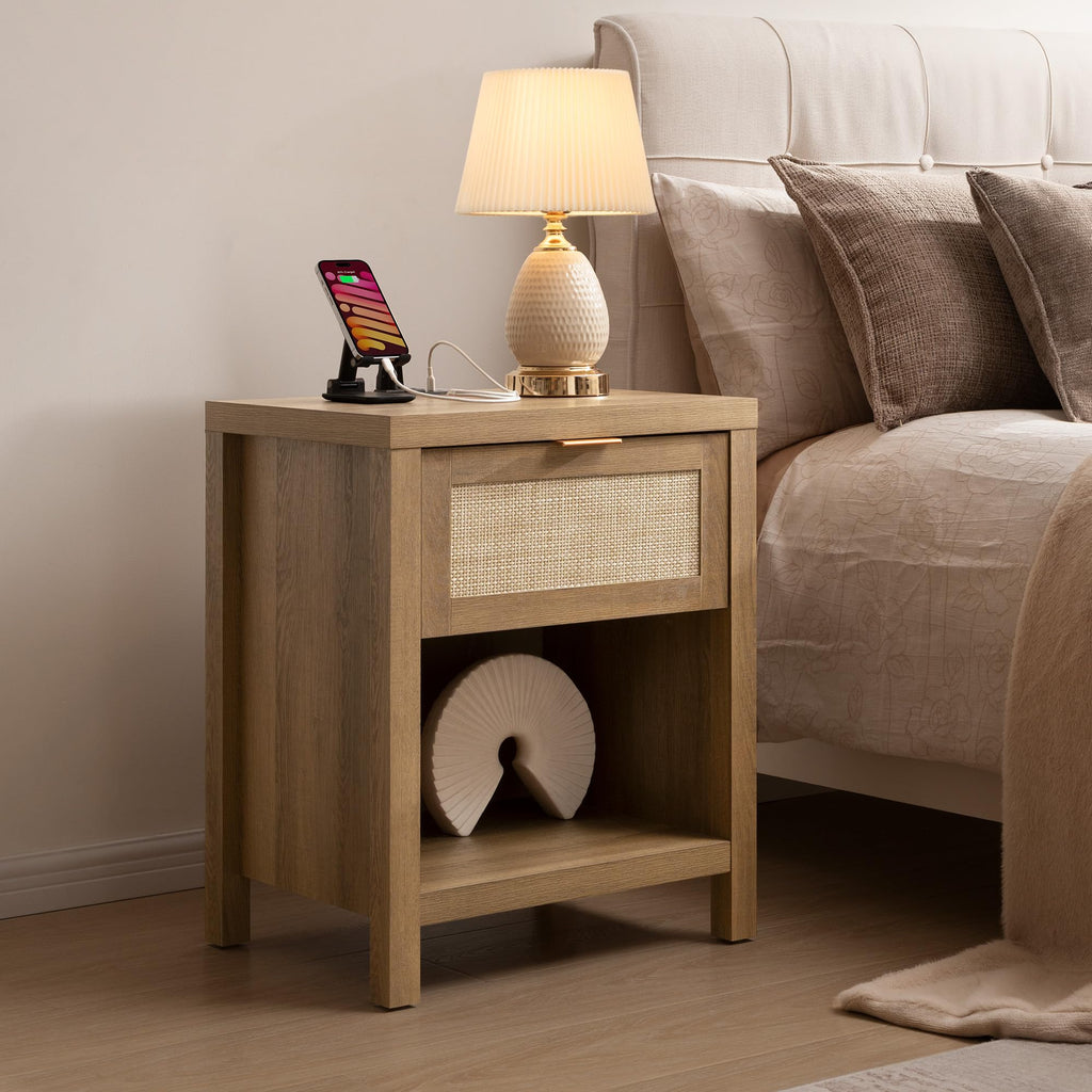 Rattan Night Stand with Charging Station Q268659
