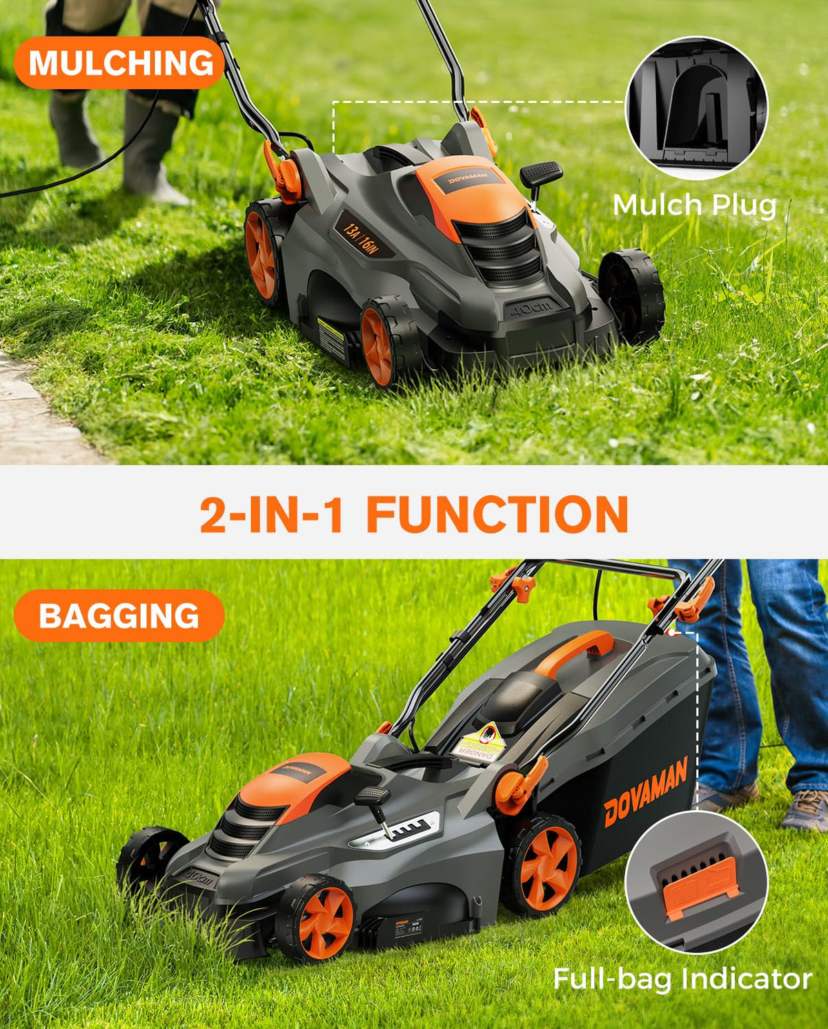 16" 13 Amp Lawn Mower with 13.2-Gallon Bag U4418