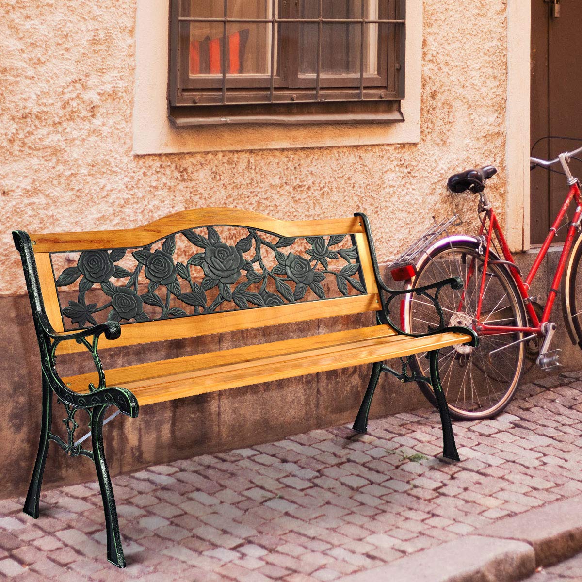 50 Inch Hardwood Frame Patio Bench I377535