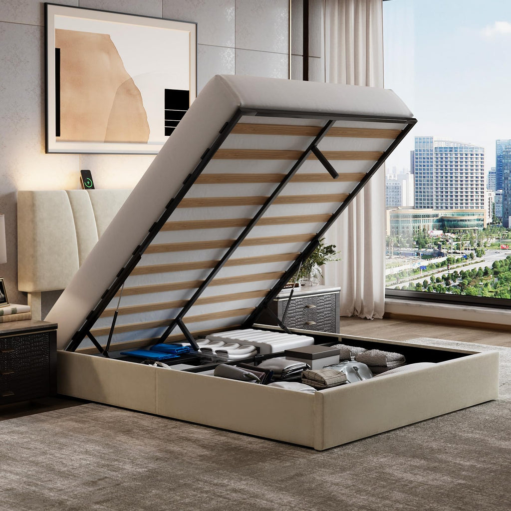 White Queen Lift Up Storage Bed Frame D48741
