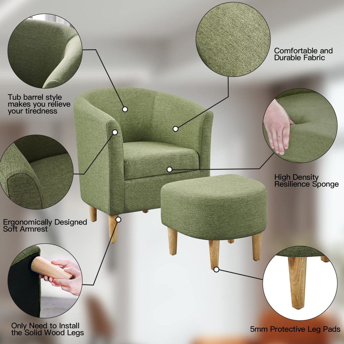 Green Accent Chair with Ottoman K5039