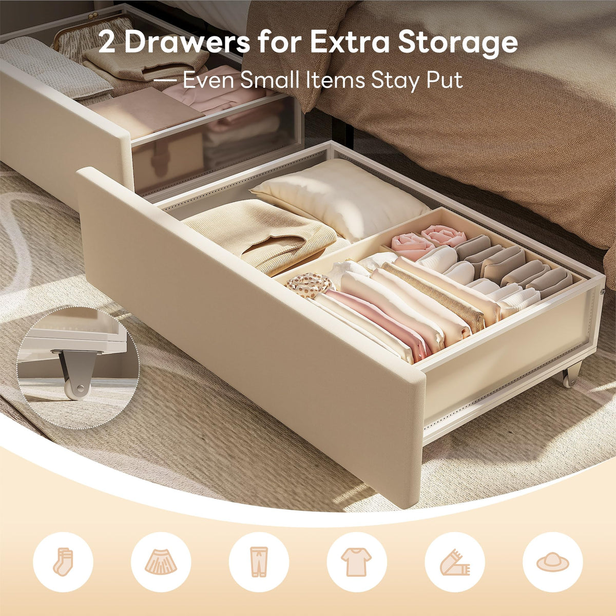 Twin Corner Daybed with 2 Drawers and Headboard, Beige D1583