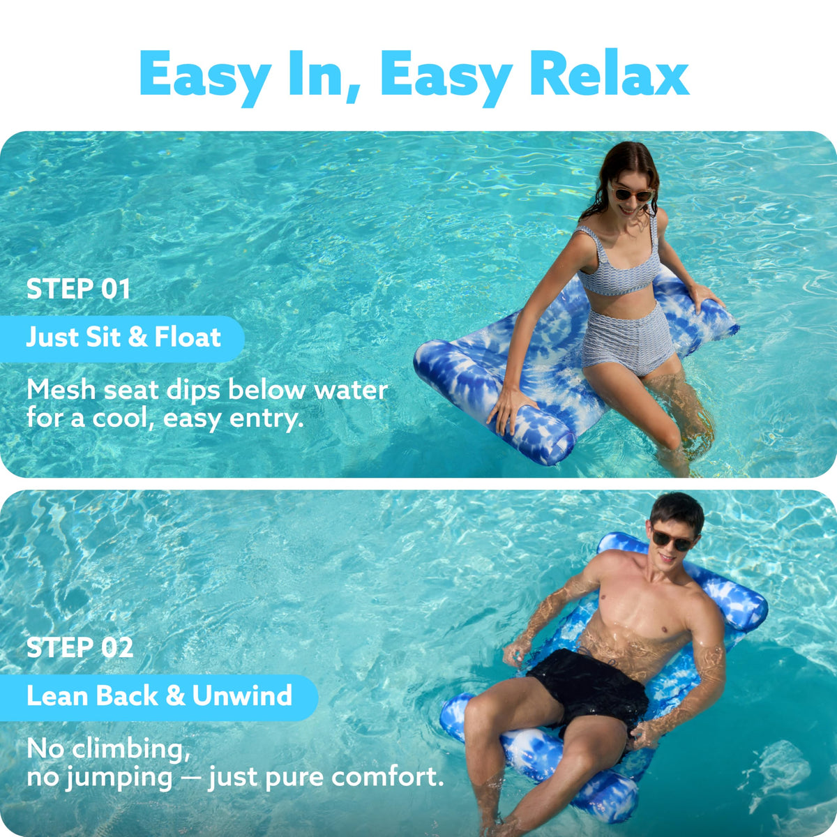 3 Pack 4-in-1 Inflatable Pool Floats Water Hammock Lounges E1275